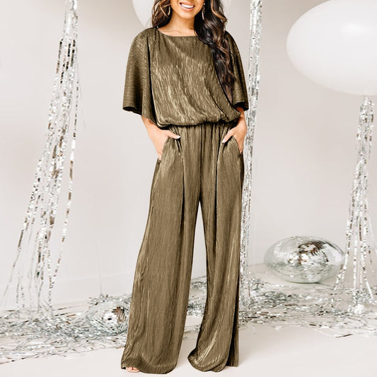 Satin O Neck Long Solid Jumpsuit