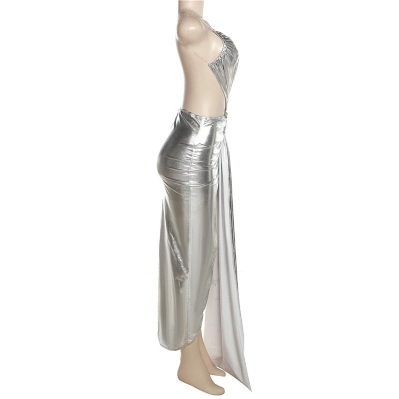 Off-Shoulder Backless Cut Out Slit Maxi Dress