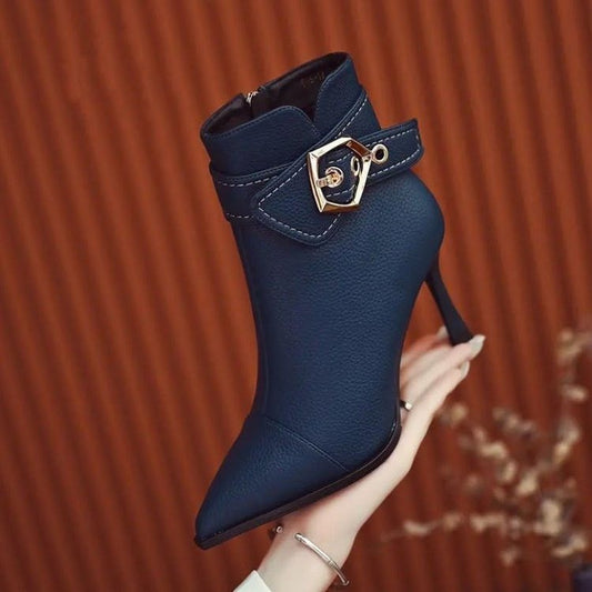 Pointed Toe Belt Buckle Stiletto Ankle Boots