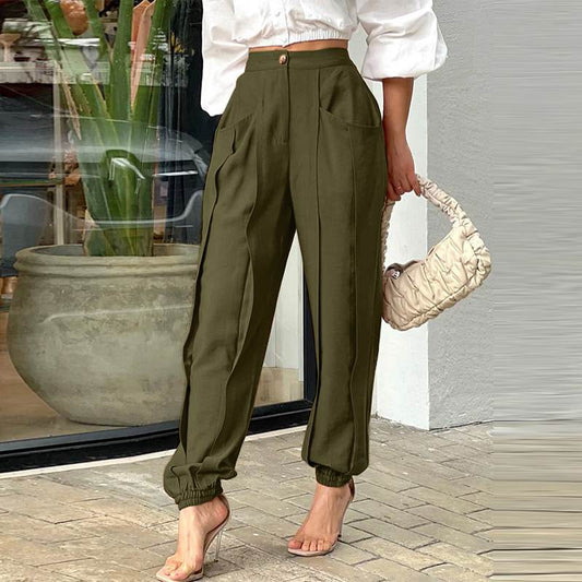 High Waist Pleated Design Long Trousers