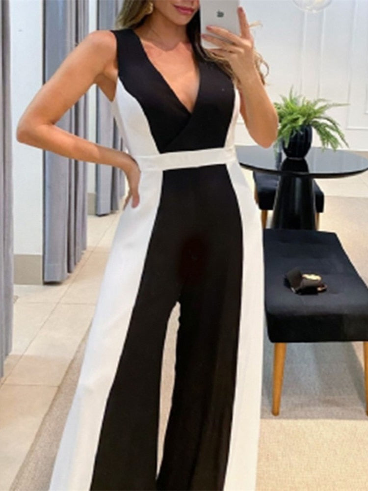 Geometric Print Wide Leg Jumpsuit Without Belt