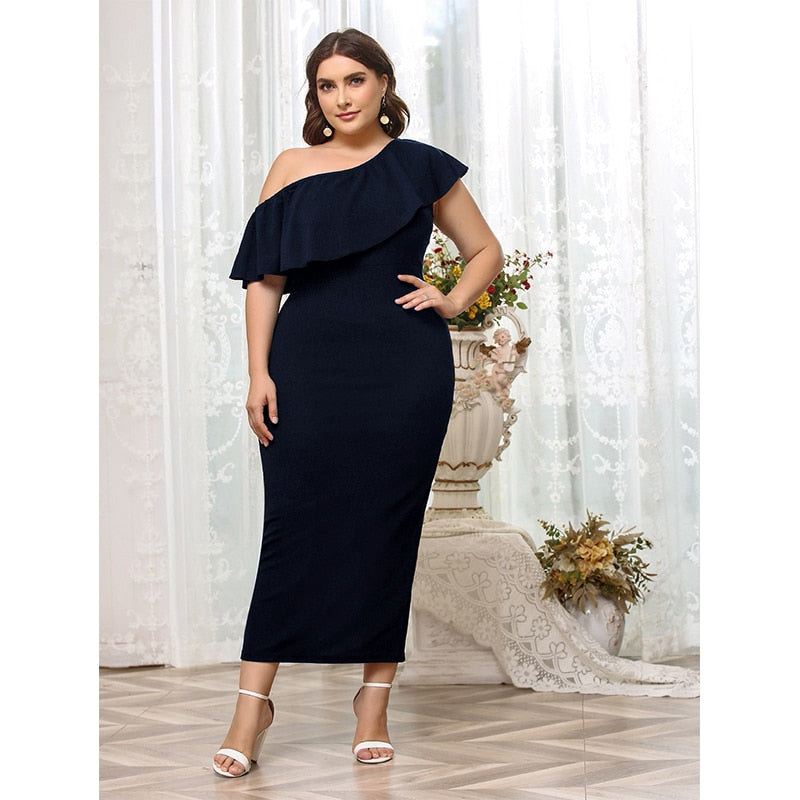 Elegant Off-the-shoulder Ruffle Collar Rear Hem Slit Dress