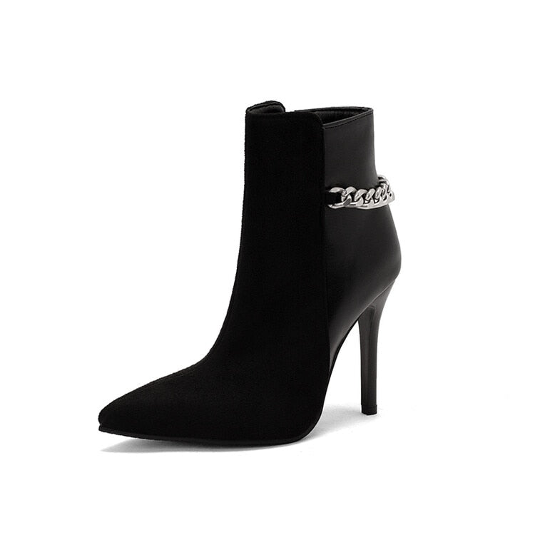 Ankle High Heels Pointed Toe Mixed Color Zipper Boots