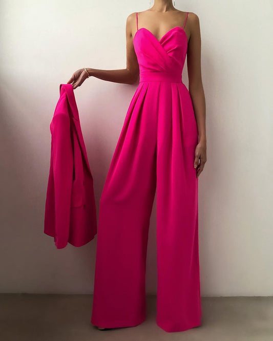 Spaghetti Bandage High Waist Wide Leg  Jumpsuit