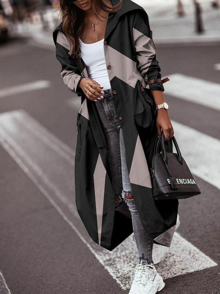 Autumn Trench Long Sleeve Cardigan Style With Pocket Turn-Down Collar Coat