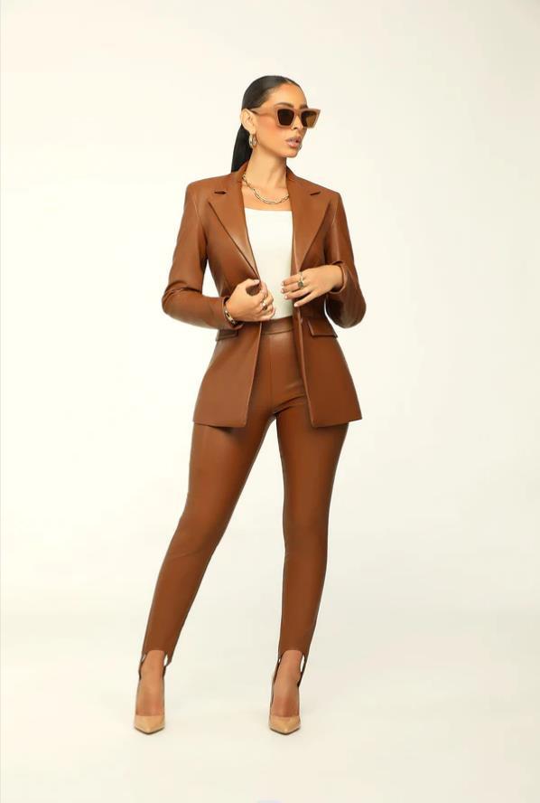 Faux Leather Blazer Jacket & Pants Suit