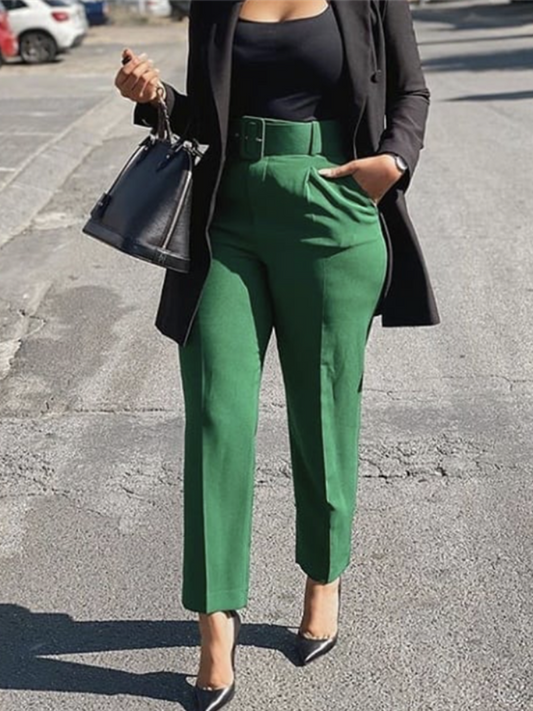 High Waist Pants with Waist Belt