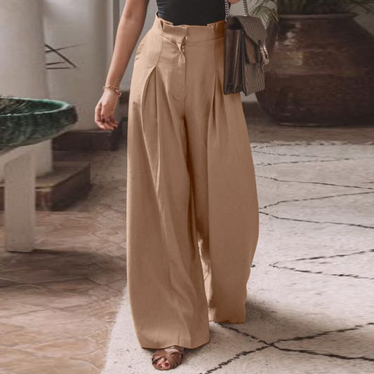 High Waist Loose Wide Leg Pleated Palazzo Pants