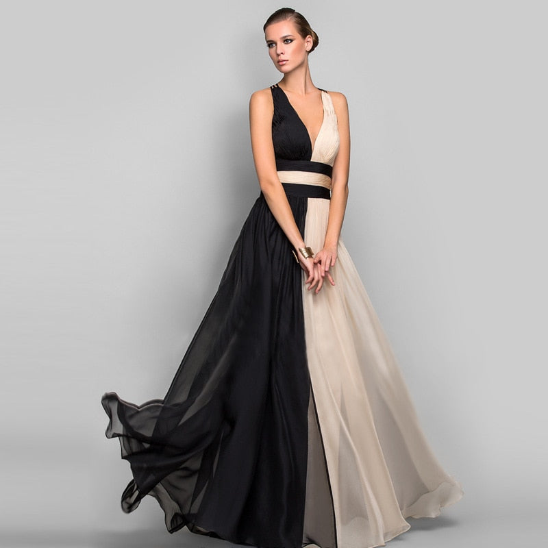 V-neck Backless Evening Dress