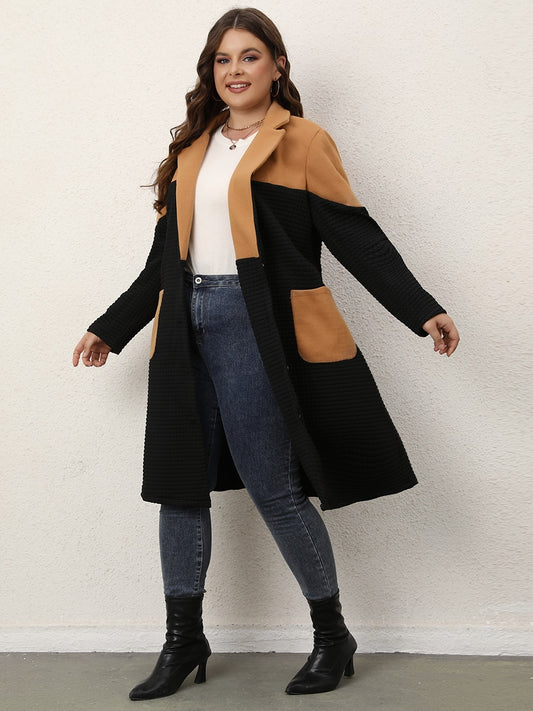 Color Block Pocket Trim Midi Coat