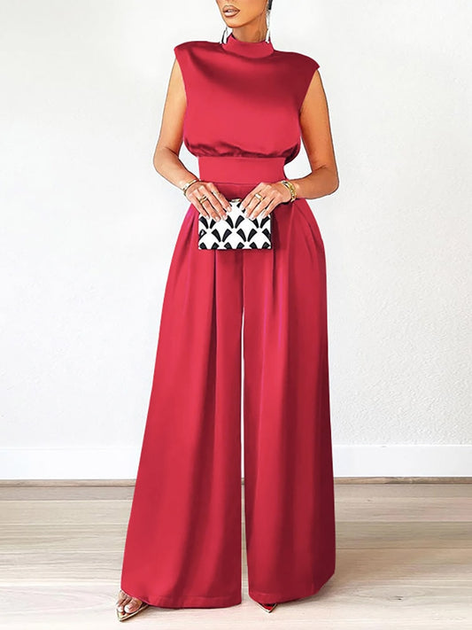 High Waist Satin Wideleg Jumpsuits