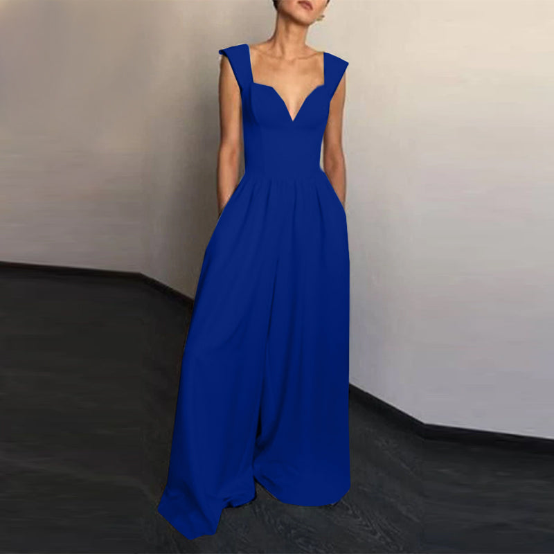 Wide Leg V Neck Elegant Jumpsuit