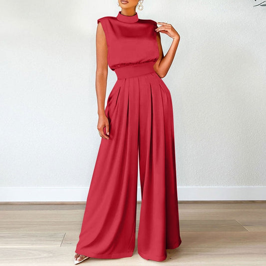 High Waist Satin Wideleg Jumpsuits