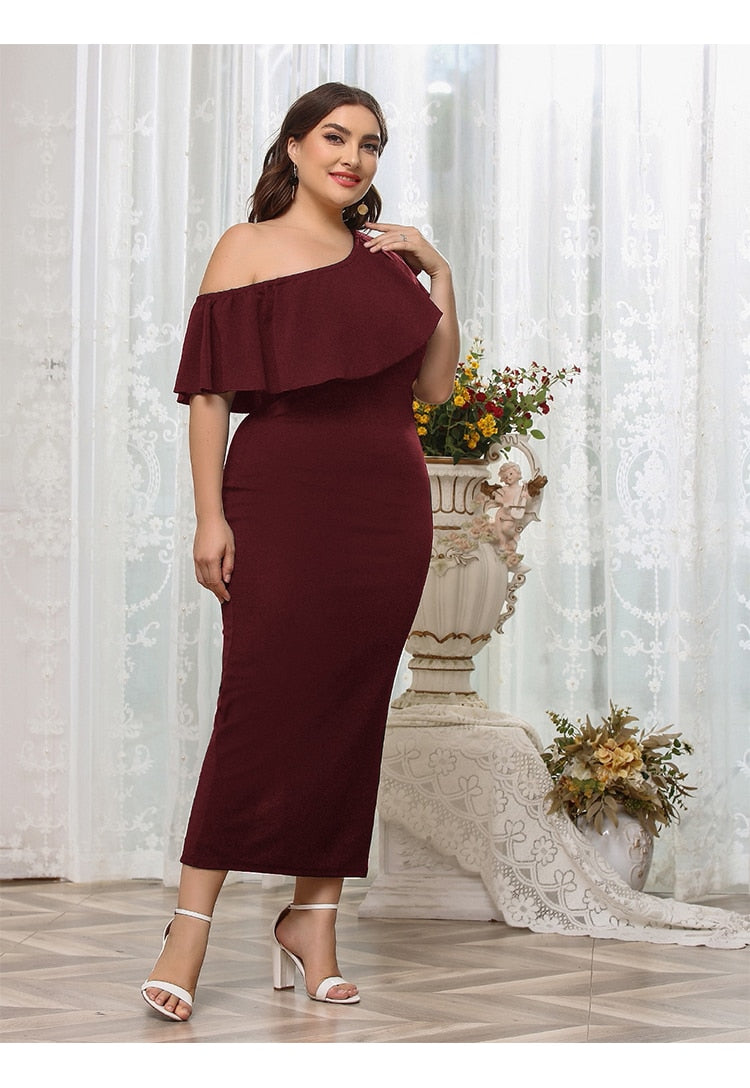 Elegant Off-the-shoulder Ruffle Collar Rear Hem Slit Dress