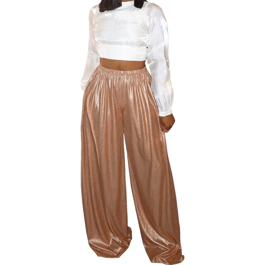 Elastic Waist Bronzing Wide-leg Pants