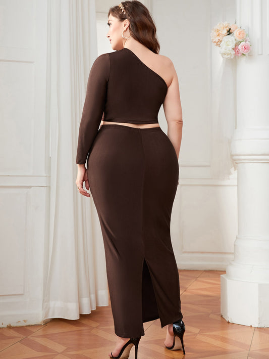 Elegant One-Shoulder Split Skirt Set