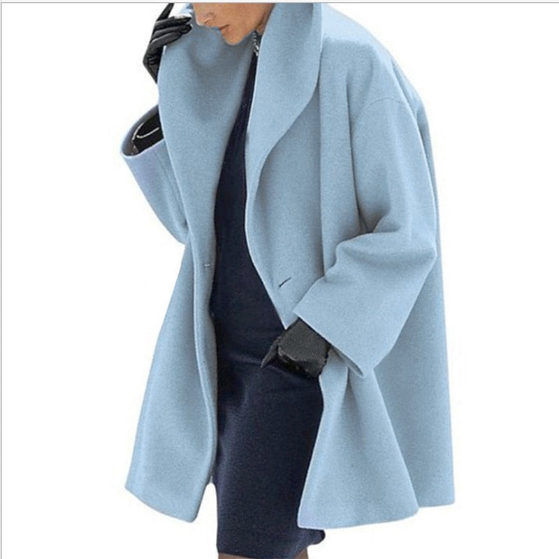Long Sleeve Open Stitch Solid Wool Coat