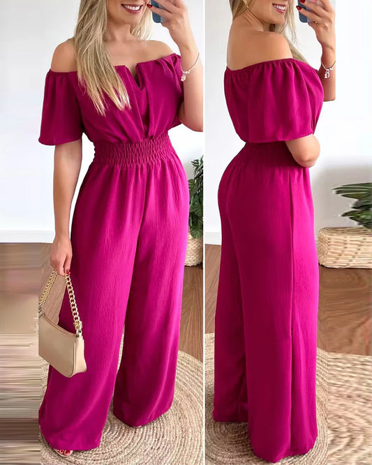 Printed Wide Leg Off-shoulder High Waist Jumpsuit