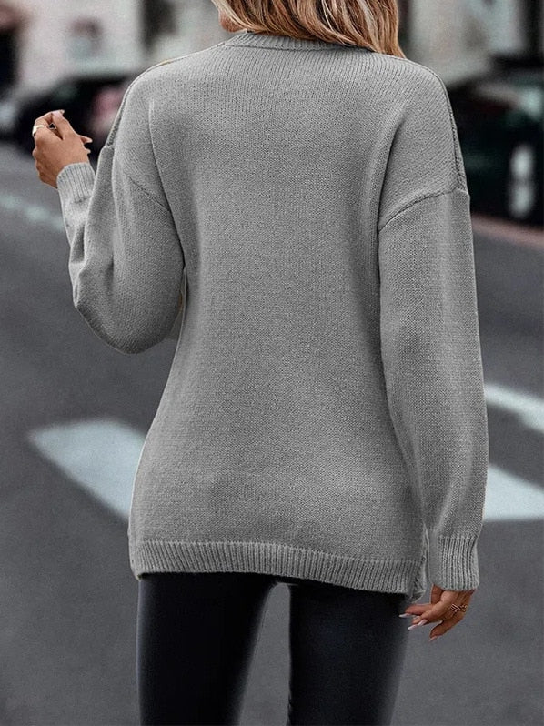 V-neck Knitted Off Shoulder Pullovers Cross Jacquard Sweater