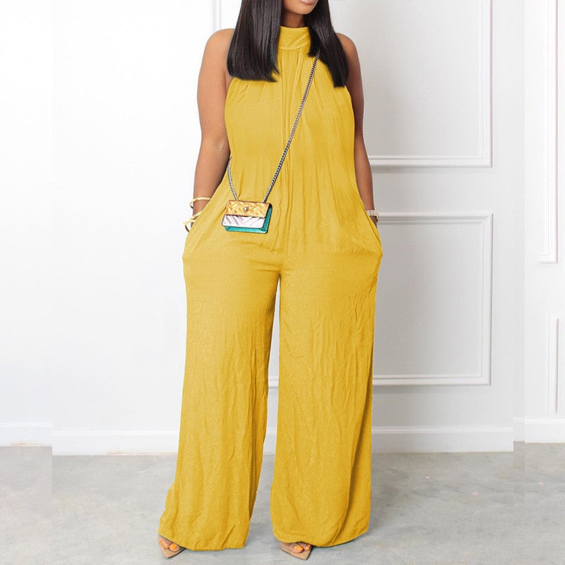 Casual Wide Leg Round Neck Loose Jumpsuit