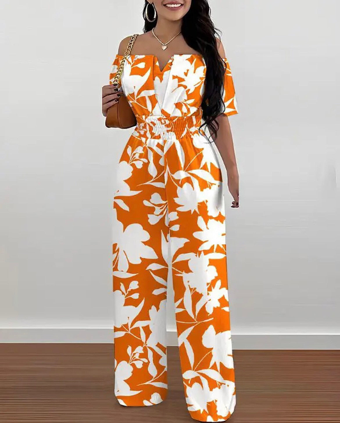 Printed Wide Leg Off-shoulder High Waist Jumpsuit