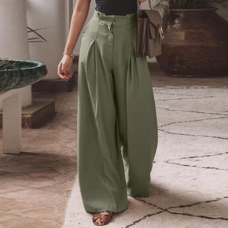 High Waist Loose Wide Leg Pleated Palazzo Pants