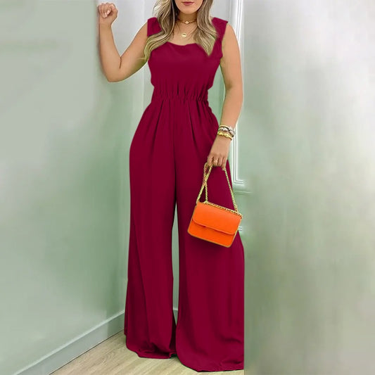 High Elastic Waist Wide Leg Jumpsuit