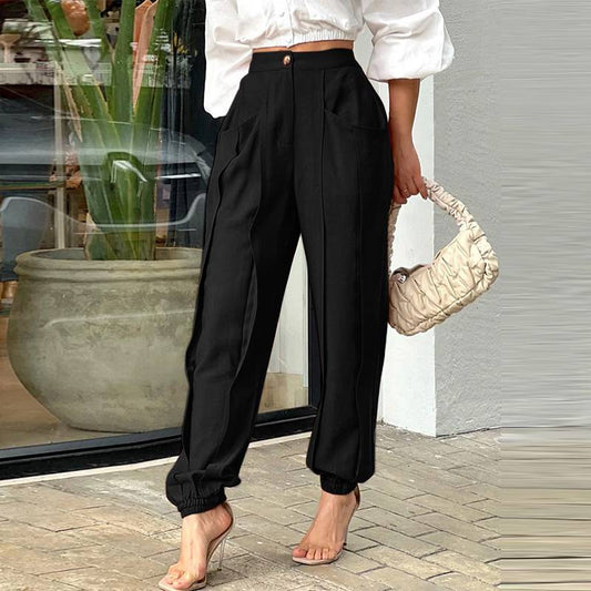 High Waist Pleated Design Long Trousers