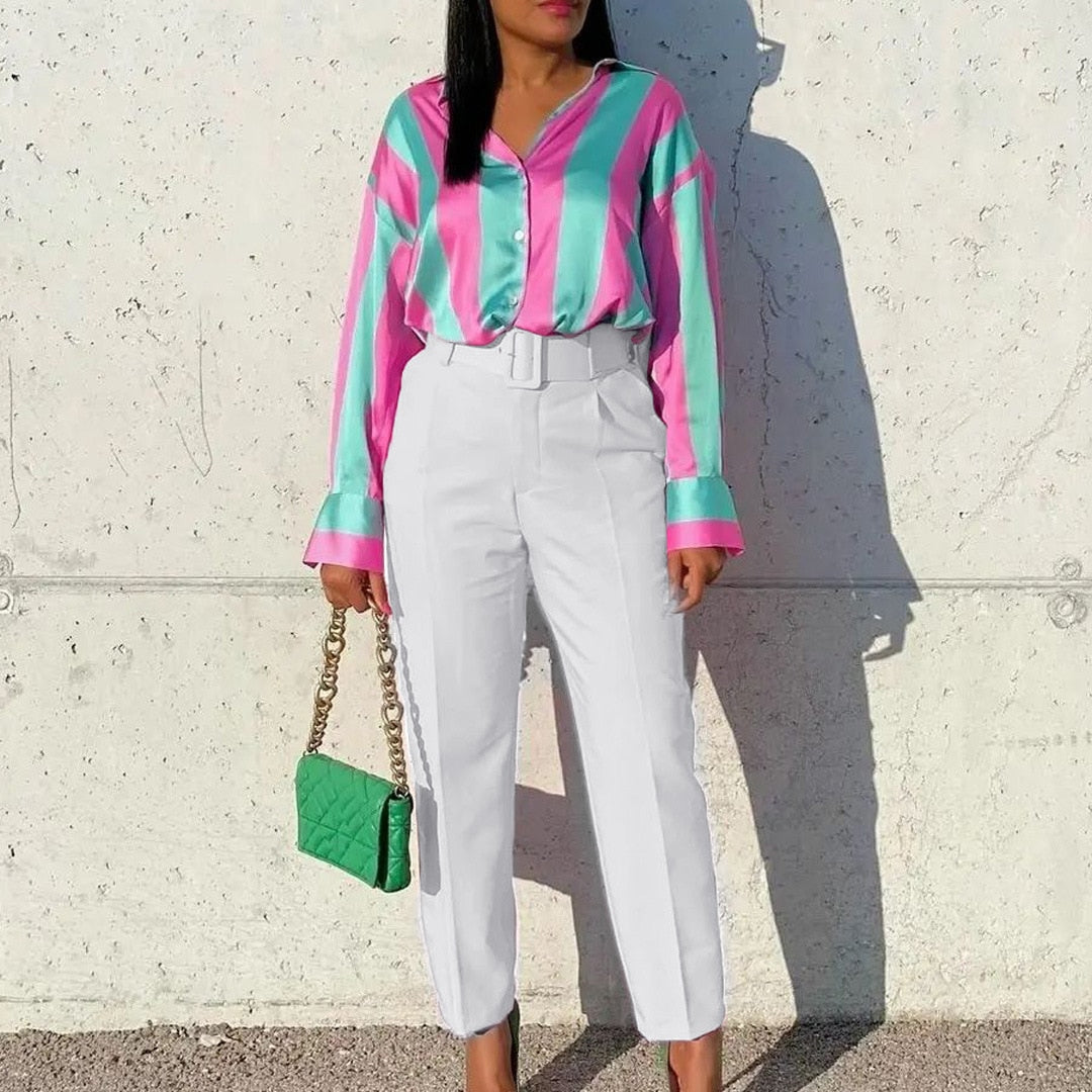 Casual High Waist Cropped Pocket Trousers with Belt