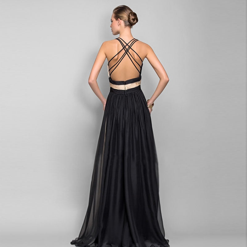 V-neck Backless Evening Dress