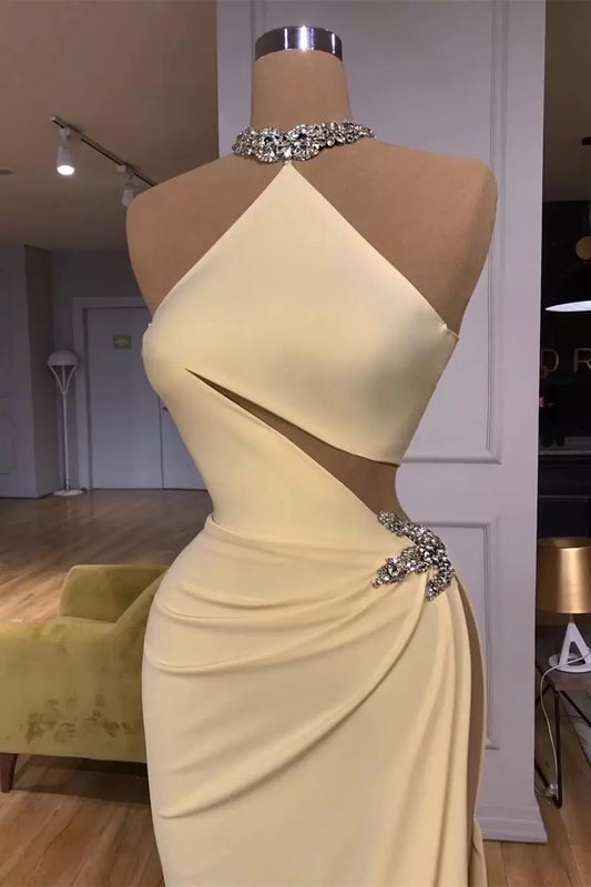 Sleeveless Sexy Backless Cutaway Sides Beads Sequins High Split Gown