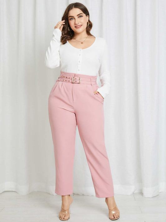 Belted With Pockets Casual Trousers