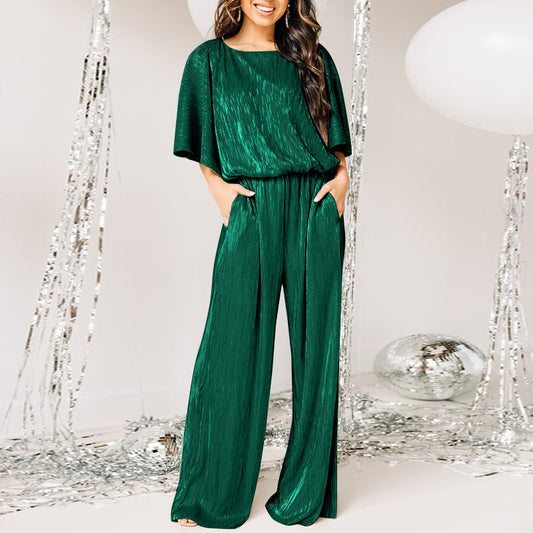 Satin O Neck Long Solid Jumpsuit