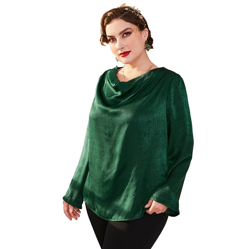 Autumn Green Elegant Loose Sleeve Blouse