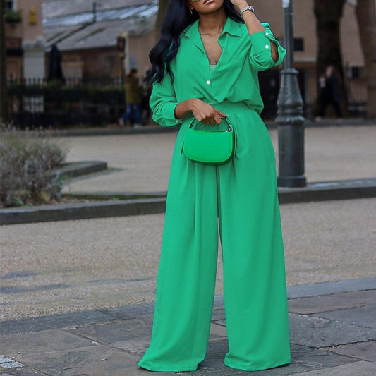 Cardigan Shirt And Casual Wide-leg Trousers Two-piece Set