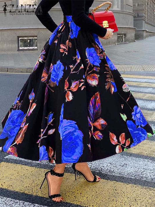 Floral Print Bohemian A-Line Big Swing Skirt