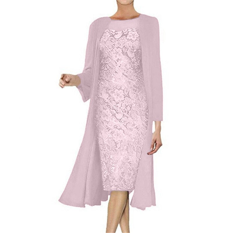 Lace Embroidery Two Piece Chiffon Cardigan Dress