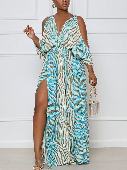 Off Shoulder Maxi High Slit Dress