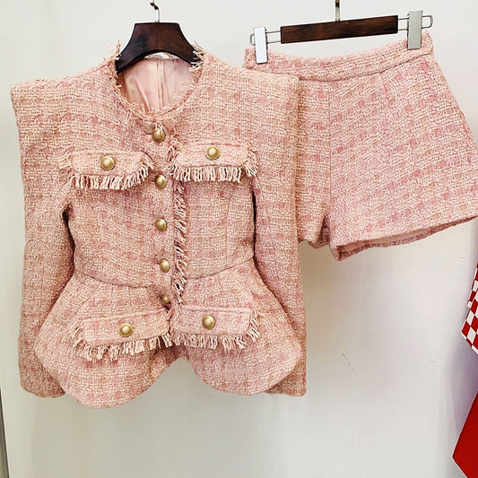 Tweed Blazer Jacket And Shorts Set