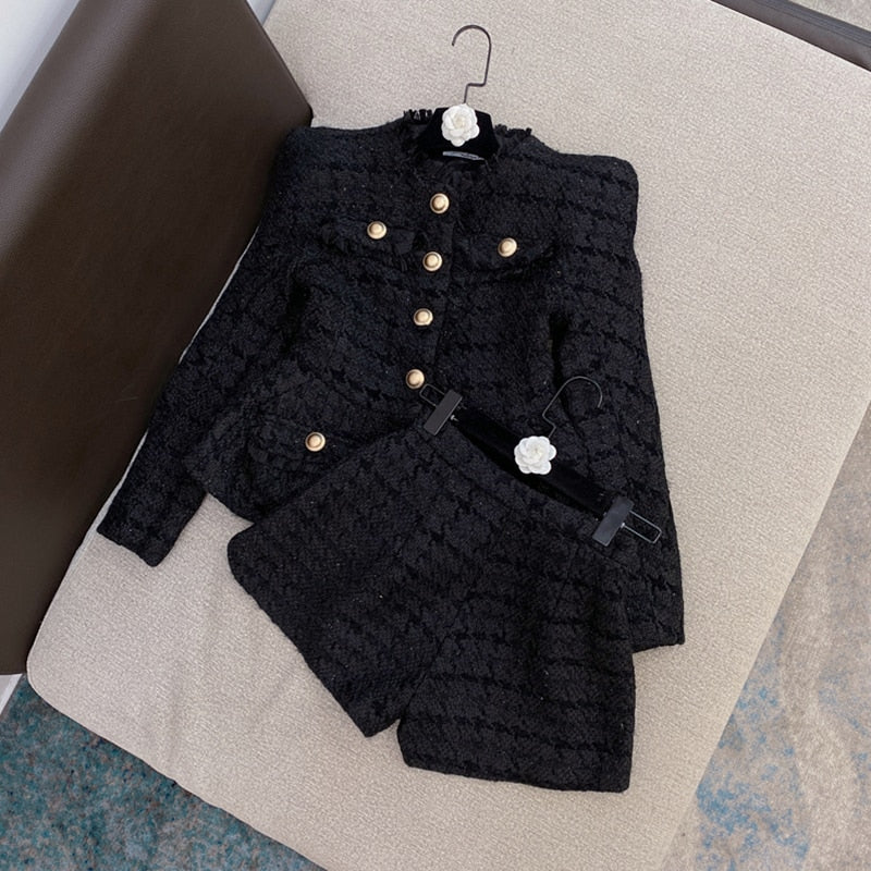 Tweed Blazer Jacket And Shorts Set