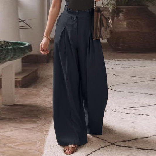 High Waist Loose Wide Leg Pleated Palazzo Pants