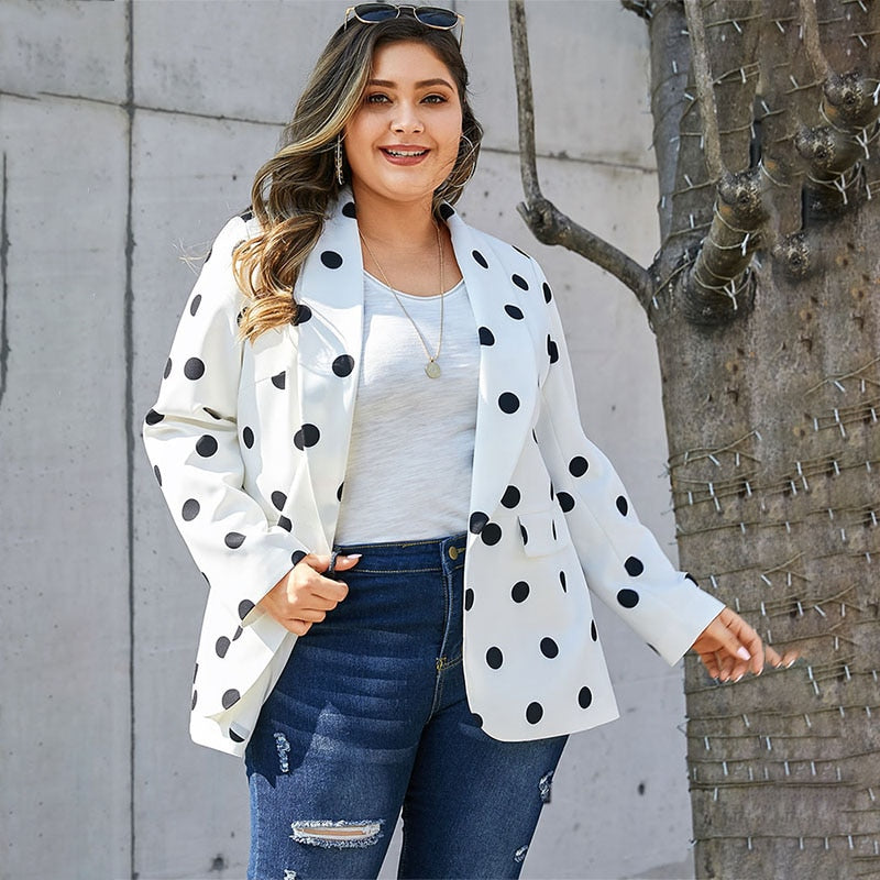 Polka Dot Pocket Vintage Long Sleeve Blazer