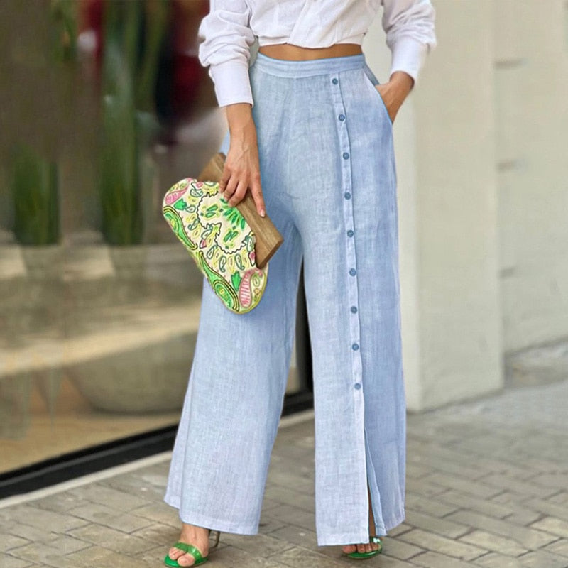 Two Piece Long Sleeve Nipped Waist Top & Loose Wide Legs Pants Sets