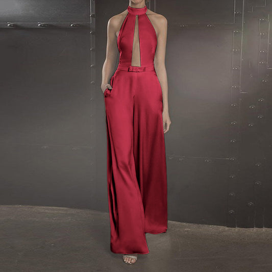 Satin Backless Wide Leg Jumpsuit