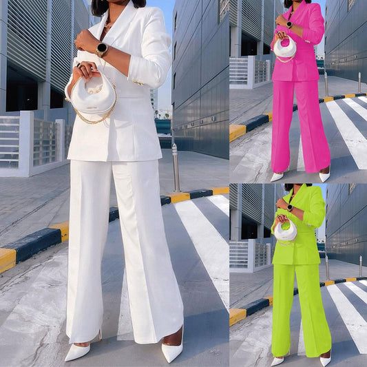 Double Breasted Blazer & Straight Leg Pants Suit