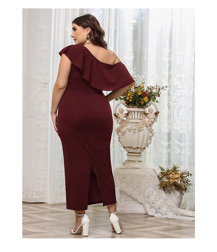 Elegant Off-the-shoulder Ruffle Collar Rear Hem Slit Dress