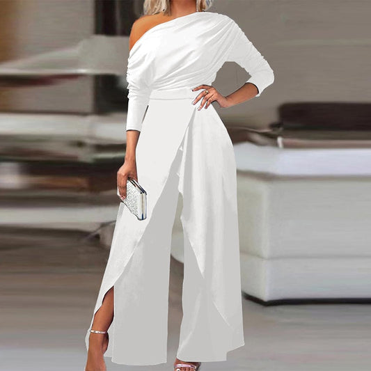 Off Shoulder Irregular Wide Leg Jumpsuit