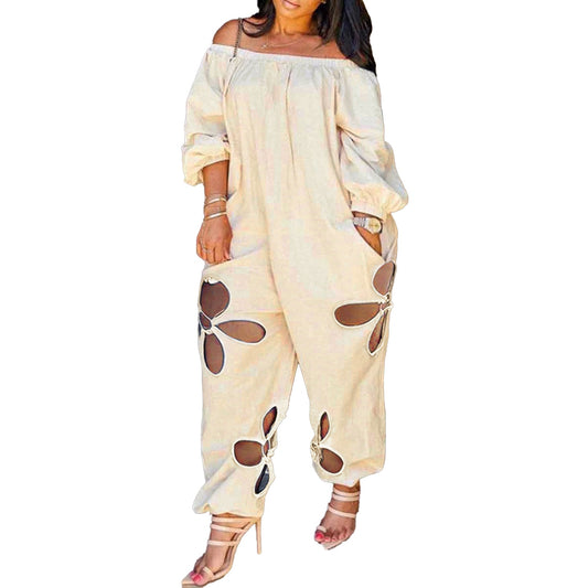 Hollow Out Loose Slash Neck Casual Jumpsuit