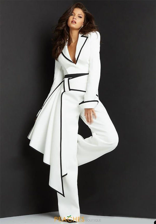 Blazer Coat Pants With Belt Jumpsuit