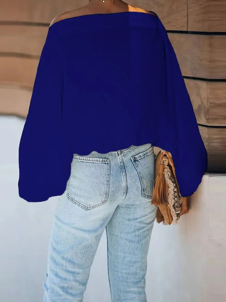 Off-Shoulder Printed Loose Blusa Pullover Tops